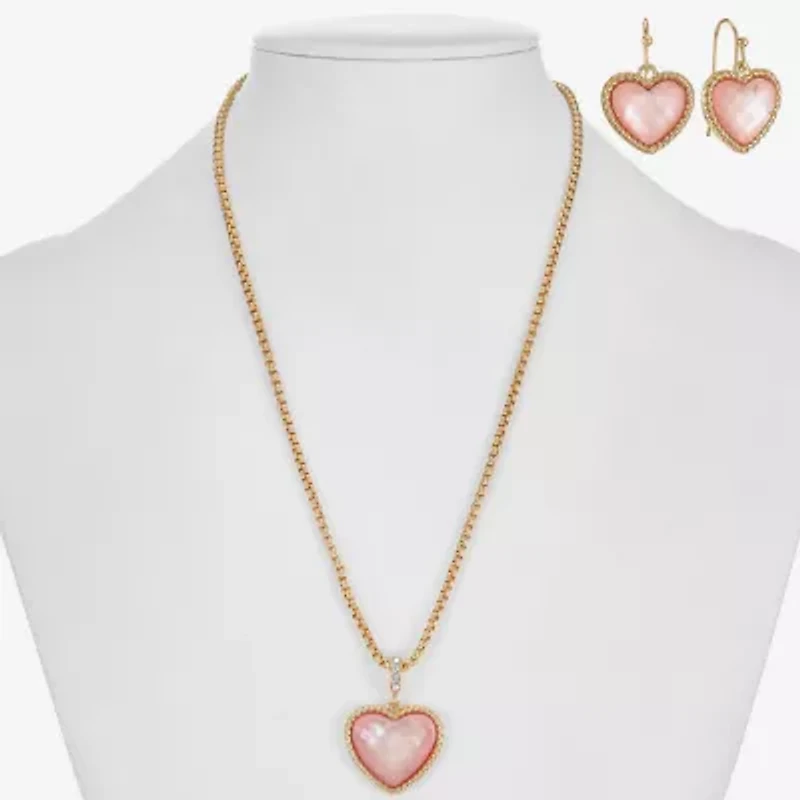 Liz Claiborne Womens Pink Mother Of Pearl Heart 2-pc. Jewelry Set