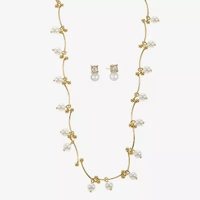 Monet Jewelry Timeless Womens Glass Simulated Pearl 2-pc. Jewelry Set