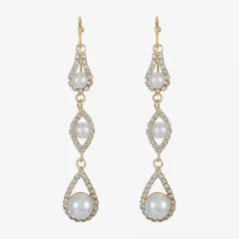 Monet Jewelry Timeless Womens Glass Simulated Pearl Drop Earrings