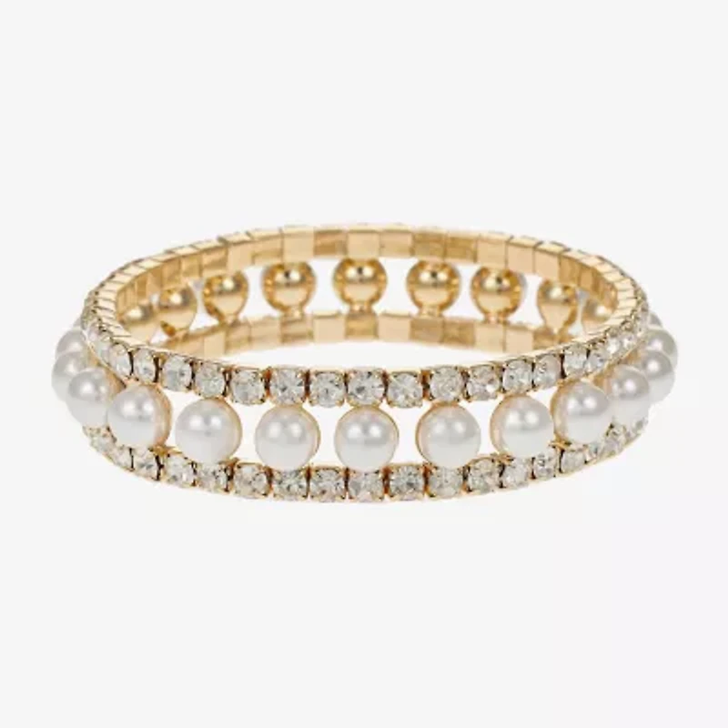 Monet Jewelry Timeless Womens Glass Simulated Pearl Stretch Bracelet