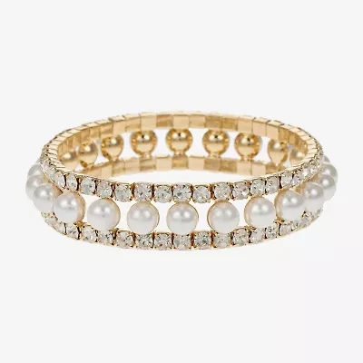 Monet Jewelry Timeless Womens Glass Simulated Pearl Stretch Bracelet