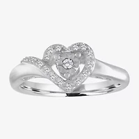 Promise My Love Womens 1/10 CT. T.W. Natural White Diamond Sterling Silver Heart Ring