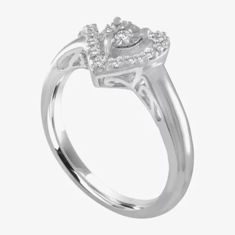Promise My Love Womens 1/10 CT. T.W. Natural White Diamond Sterling Silver Heart Ring