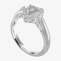 Promise My Love Womens 1/10 CT. T.W. Natural White Diamond Sterling Silver Heart Ring