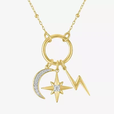 Diamond Addiction (G-H / Si2-I1) Womens 1/10 CT. T.W. Lab Grown White Diamond 14K Gold Over Silver LIghtning Bolt Moon Star 17 Inch Pendant Necklace