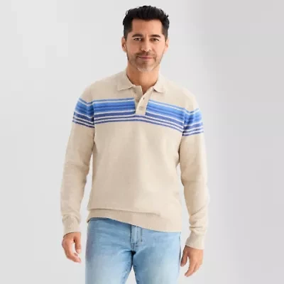 St. John's Bay Mens Long Sleeve Button Polo Sweater