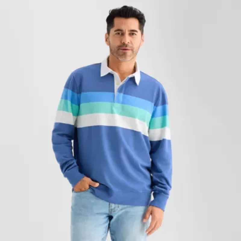 St. John's Bay French Terry Rugby Mens Classic Fit Long Sleeve Polo Shirt