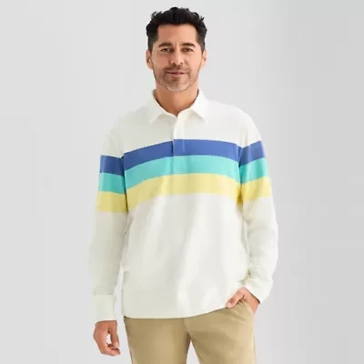St. John's Bay French Terry Rugby Mens Classic Fit Long Sleeve Polo Shirt