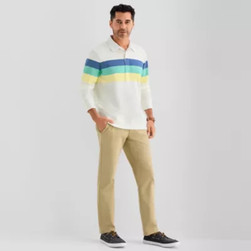 St. John's Bay French Terry Rugby Mens Classic Fit Long Sleeve Polo Shirt