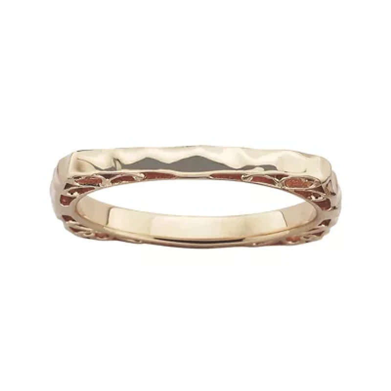 Personally Stackable 18K Rose Gold Over Sterling Silver Wavy Square Ring