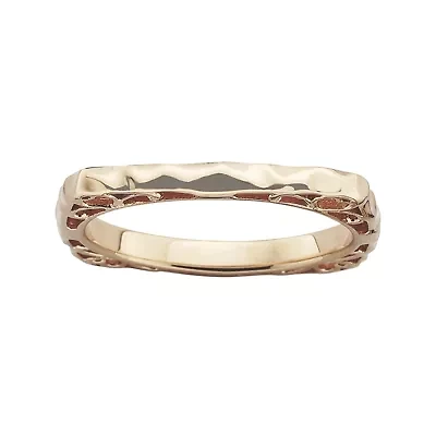 Personally Stackable 18K Rose Gold Over Sterling Silver Wavy Square Ring