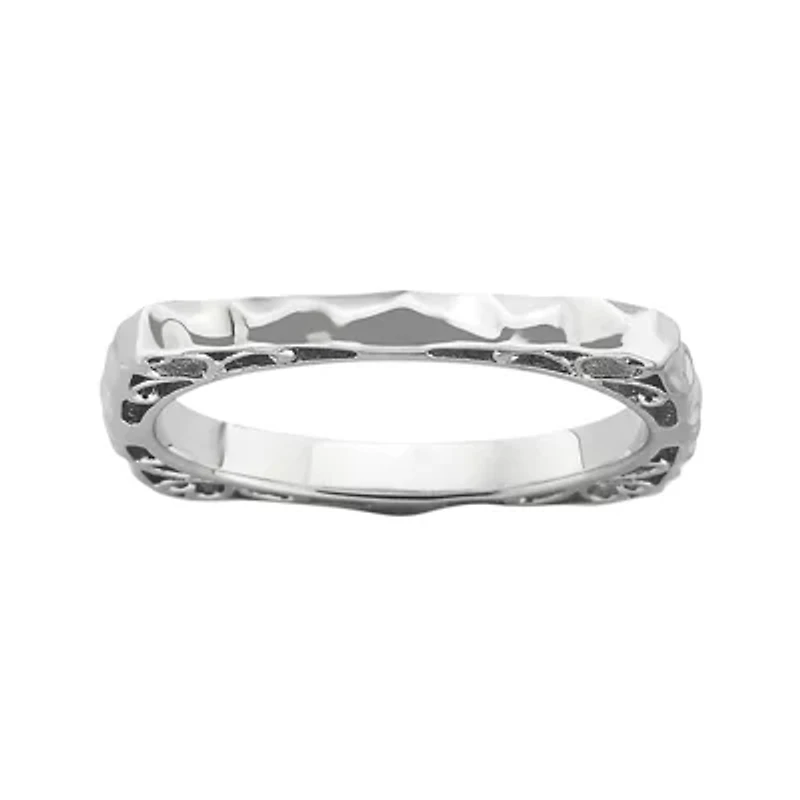 Personally Stackable Sterling Silver Wavy Square Ring