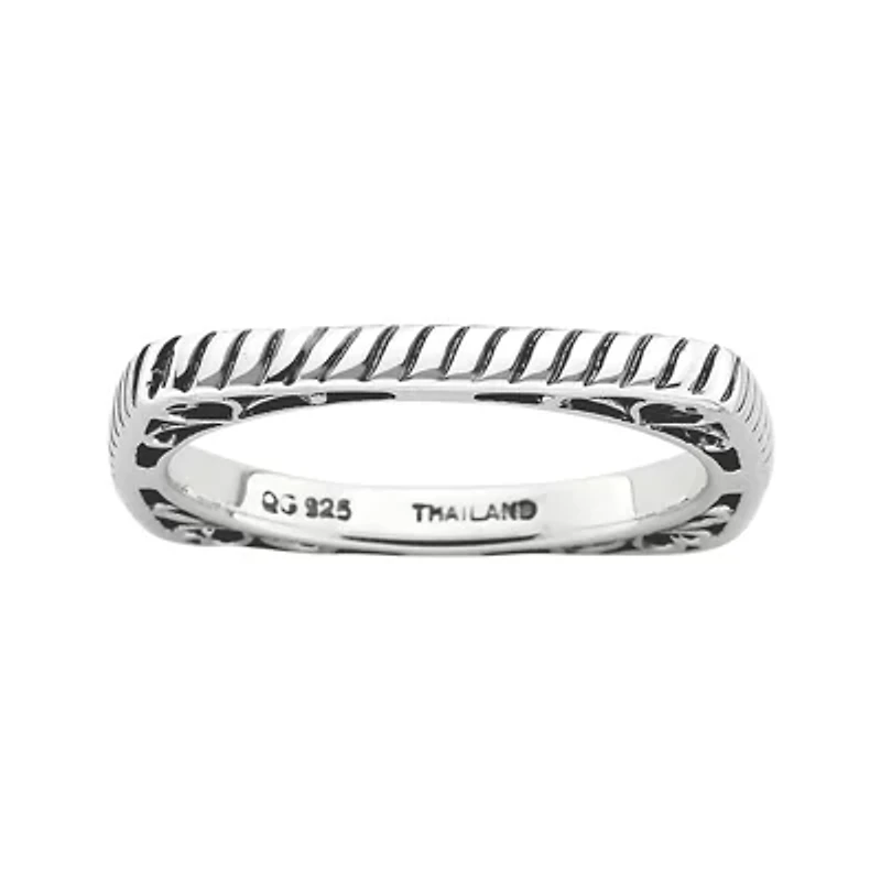Personally Stackable Antiqued Sterling Silver Square Stackable Ring