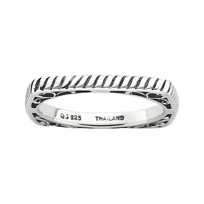 Personally Stackable Antiqued Sterling Silver Square Stackable Ring
