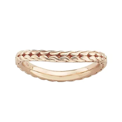 Personally Stackable 18K Rose Gold Over Sterling Silver Braided Wave Ring