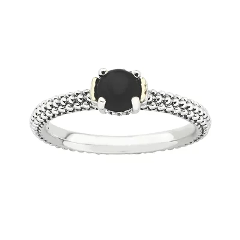 Personally Stackable Genuine Onyx Two-Tone Ring