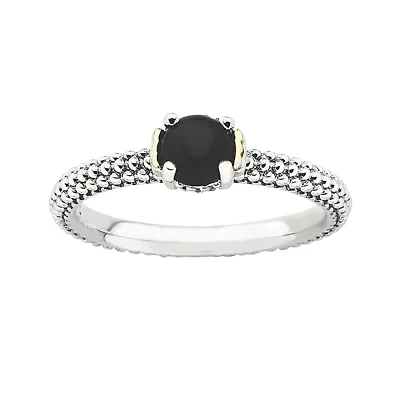 Personally Stackable Genuine Onyx Two-Tone Ring