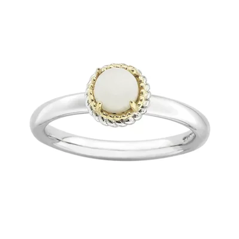Personally Stackable Oval Genuine White Agate Two-Tone Ring