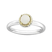Personally Stackable Oval Genuine White Agate Two-Tone Ring