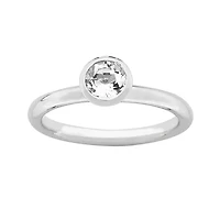 Personally Stackable "April" Crystal Sterling Silver High Profile Ring