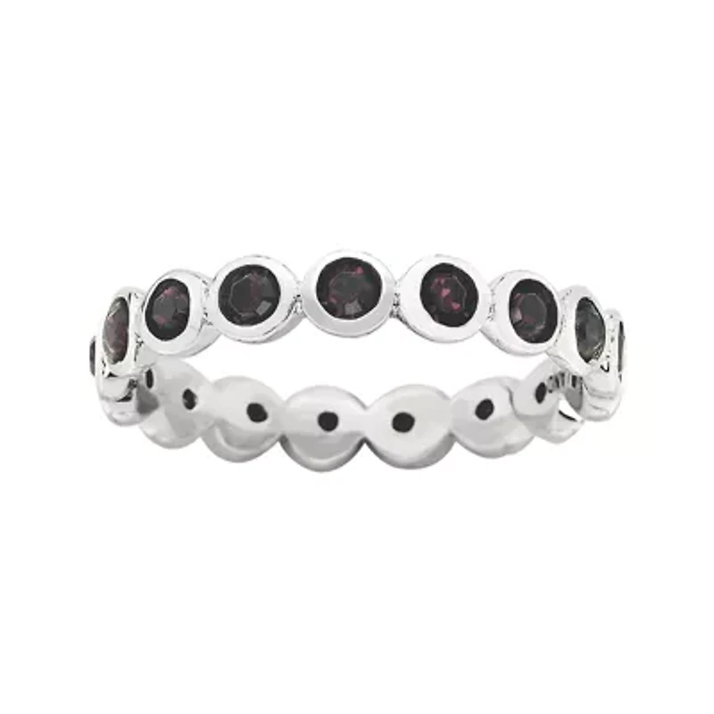 Personally Stackable "January" Red Crystal Sterling Silver Eternity Ring