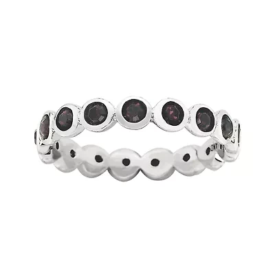 Personally Stackable "January" Red Crystal Sterling Silver Eternity Ring