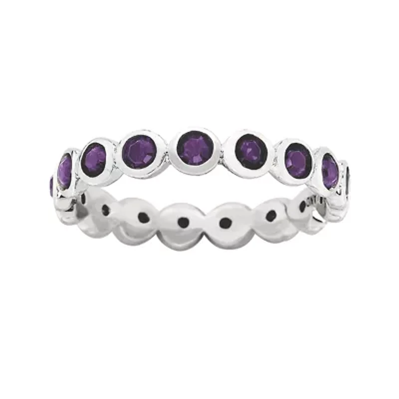 Personally Stackable "February" Purple Crystal Sterling Silver Eternity Ring