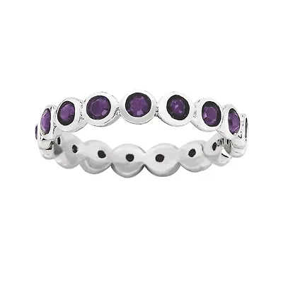 Personally Stackable "February" Purple Crystal Sterling Silver Eternity Ring