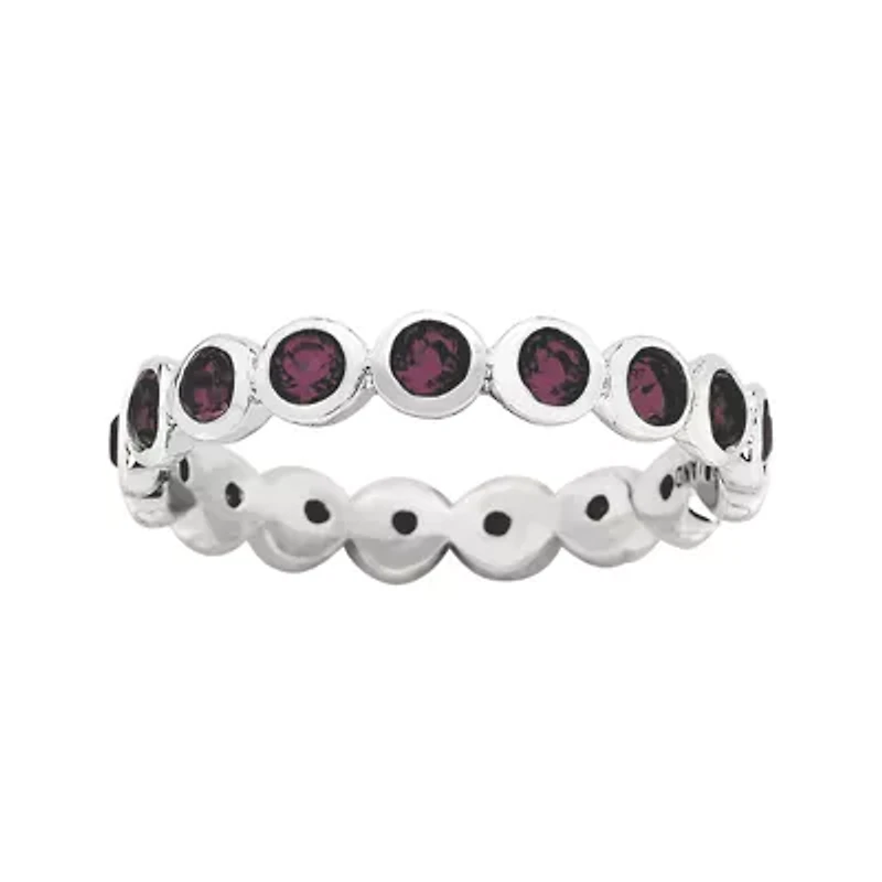 Personally Stackable "June" Red Crystal Sterling Silver Eternity Ring