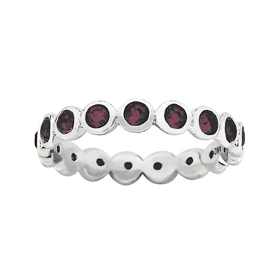 Personally Stackable "June" Red Crystal Sterling Silver Eternity Ring