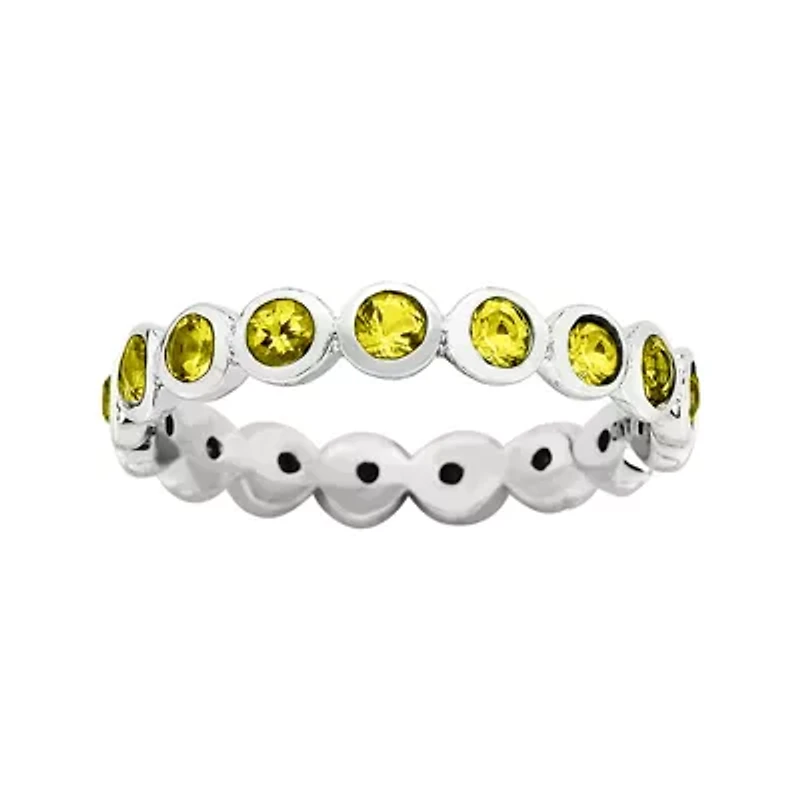 Personally Stackable "November" Yellow Crystal Sterling Silver Eternity Ring