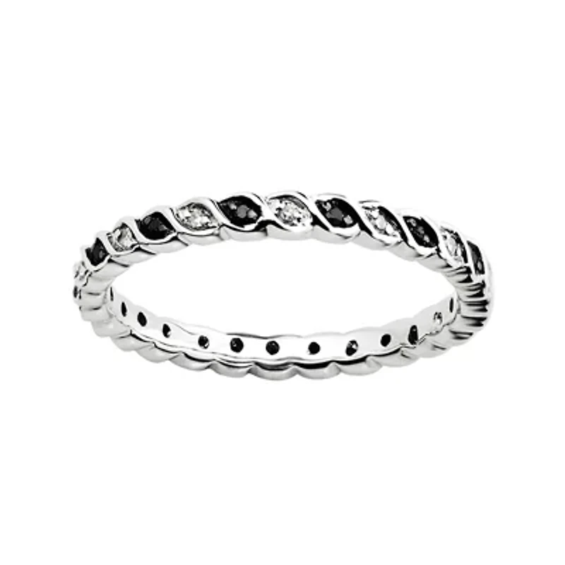 Personally Stackable 1/7 CTW White & Color-Enhanced Black Diamond Twist Ring