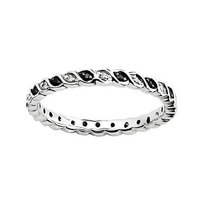 Personally Stackable 1/7 CTW White & Color-Enhanced Black Diamond Twist Ring