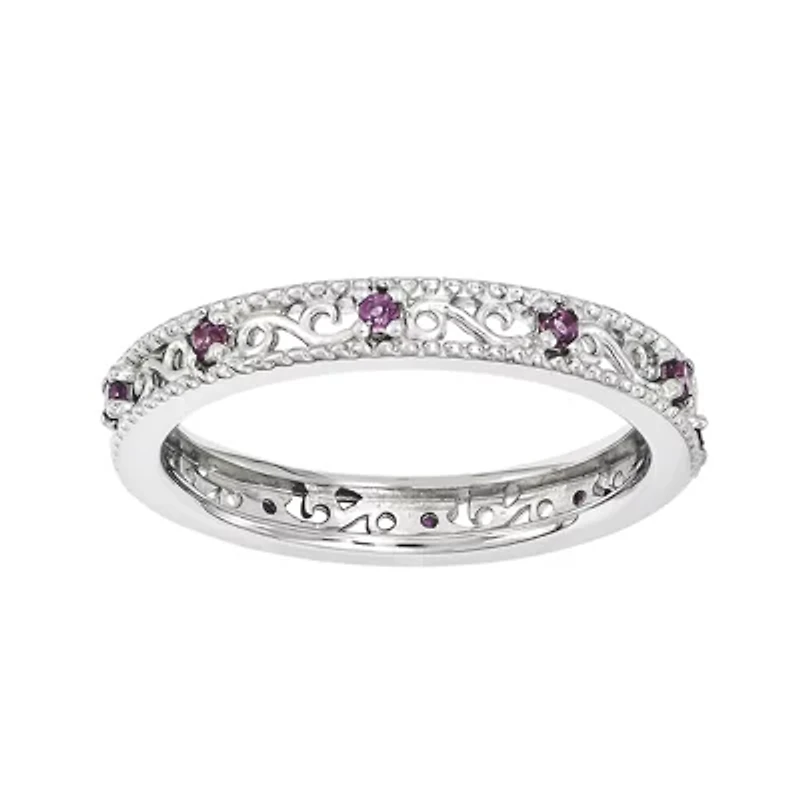 Personally Stackable Genuine Rhodolite Garnet Filigree Eternity Ring