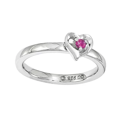 Personally Stackable Lab-Created Ruby Sterling Silver Heart Ring