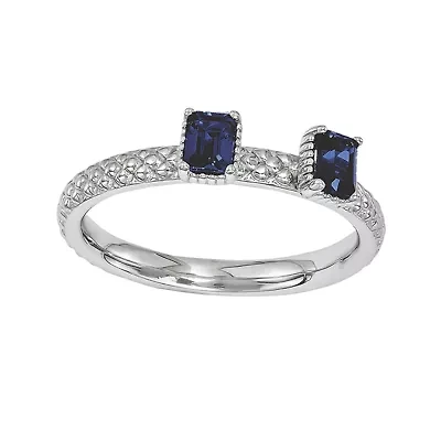 Personally Stackable Lab-Created Sapphire Textured 2-Stone Ring