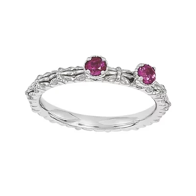 Personally Stackable Lab-Created Ruby 2-Stone Floral Band Ring