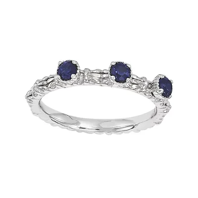 Personally Stackable Lab-Created Sapphire 3-Stone Floral Band Ring