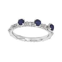 Personally Stackable Lab-Created Sapphire 3-Stone Floral Band Ring