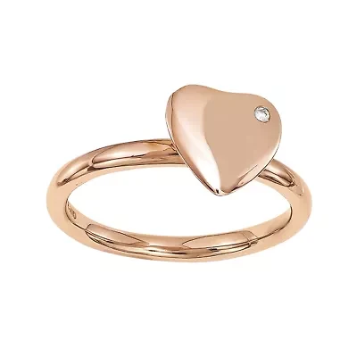 Personally Stackable Diamond-Accent 18K Rose Gold Over Sterling Silver Heart Rin