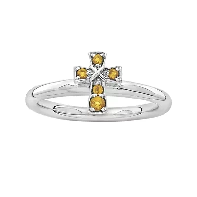 Personally Stackable Genuine Citrine Sterling Silver Cross Ring