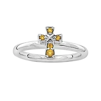 Personally Stackable Genuine Citrine Sterling Silver Cross Ring