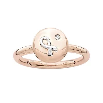 Personally Stackable Diamond-Accent Two-Tone Awareness Ribbon Disc Ring