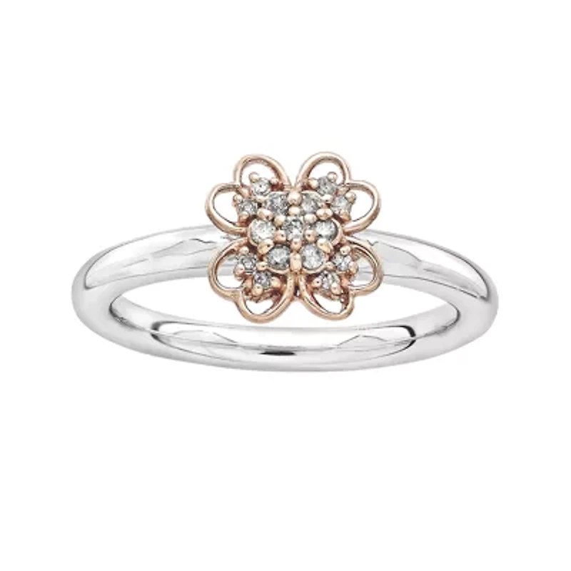Personally Stackable 1/10 CT. T.W. Diamond Two-Tone Flower Ring