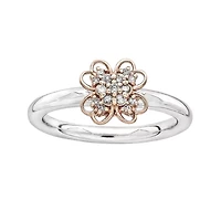 Personally Stackable 1/10 CT. T.W. Diamond Two-Tone Flower Ring
