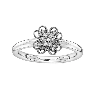 Personally Stackable 1/10 CT. T.W. Diamond Two-Tone Flower Ring