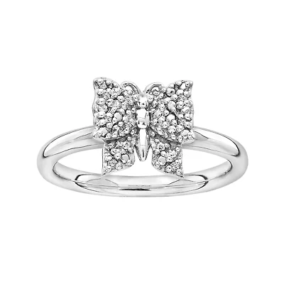 Personally Stackable Diamond-Accent Sterling Silver Butterfly Ring