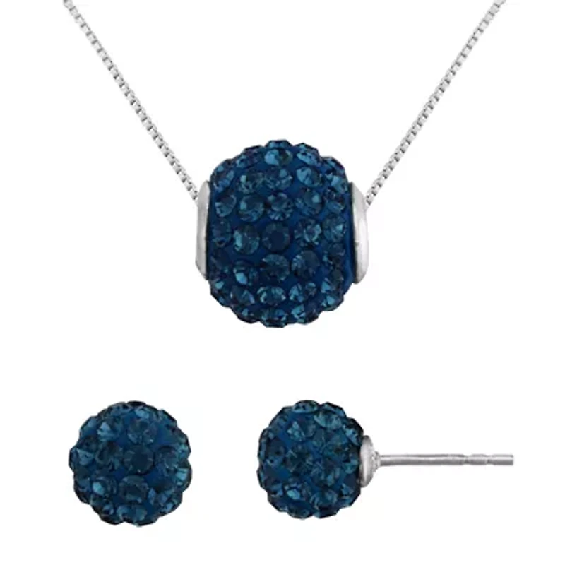 Blue Crystal Rondelle Sterling Silver Necklace and Earring Set