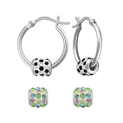 Sterling Silver Interchangeable Crystal Rondelle Hoop Earrings