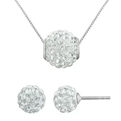 Clear Crystal Rondelle Sterling Silver Necklace and Earring Set